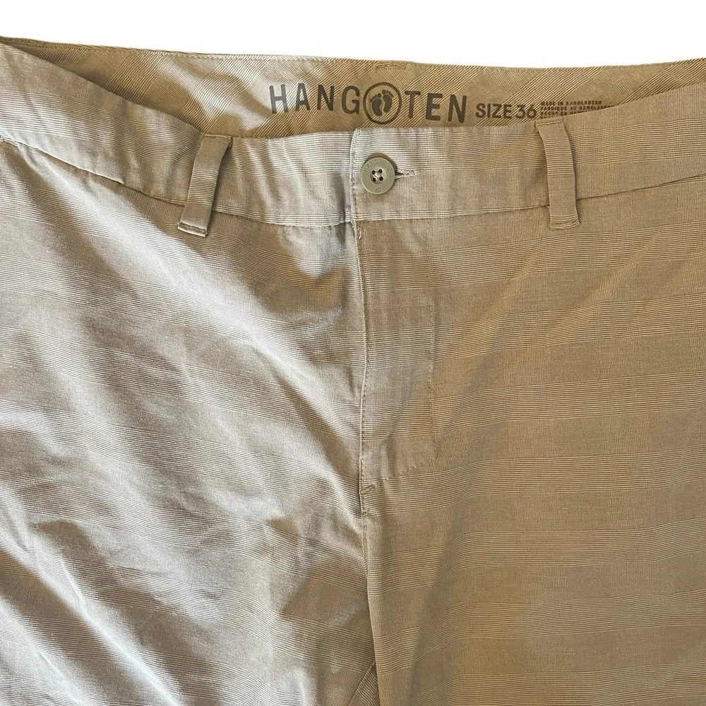 Hang Ten Men's Size 36 Board Shorts‎ Tan Plaid Drawstring Pocket Lightweight